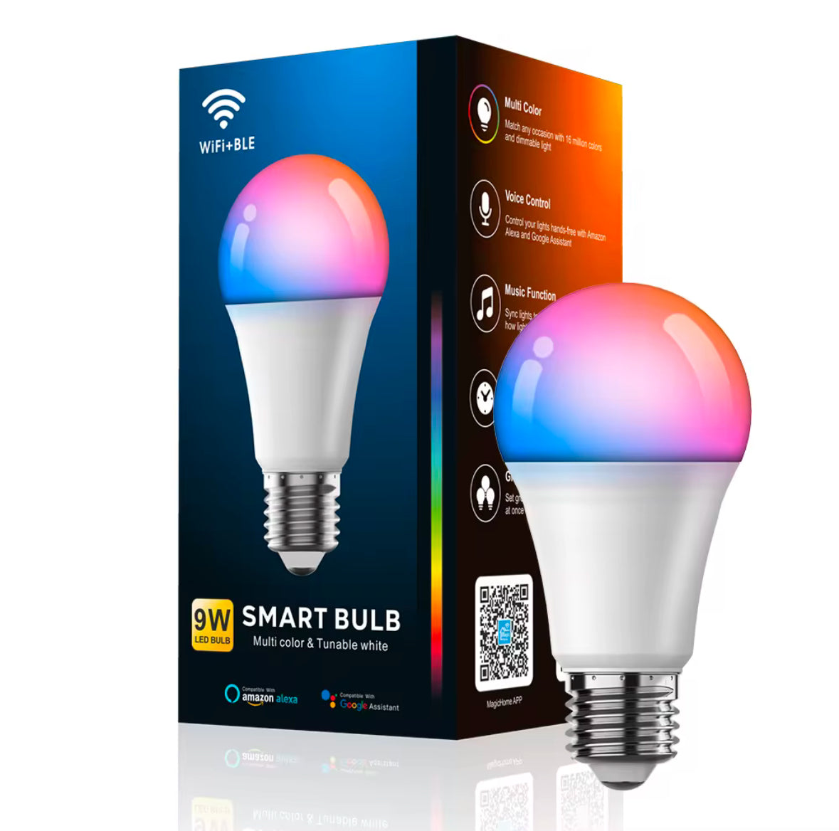 Alexa And Google Home Compatible Smart LED Lightbulb - RGBCW 7W Lightbulb, Wifi Connect-ability, App Included, Voice Activation