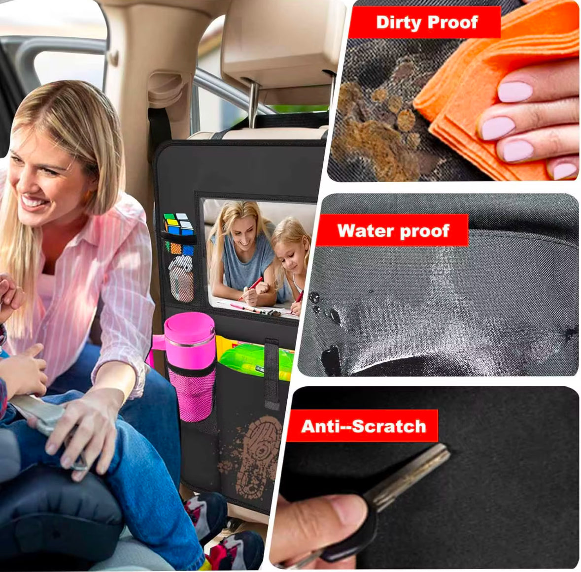 Car Seat Organiser, Multifunctional Storage Device - Tablet, Food, Beverage, Toy, Cosmetic Holder - Anti Scratch, Anti Dirt And Water Resistant Design