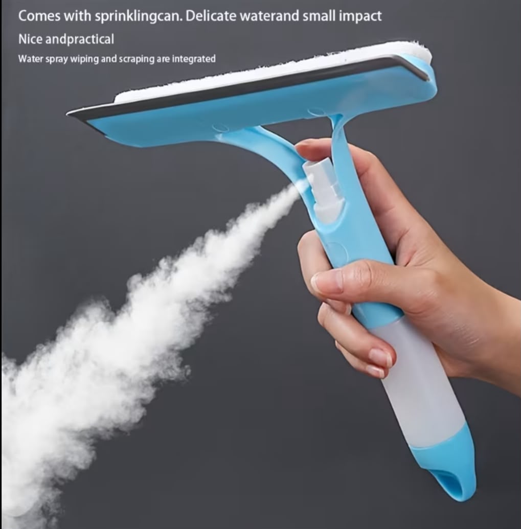 4-in-1 Glass Cleaner Brush with Spray & Scraper