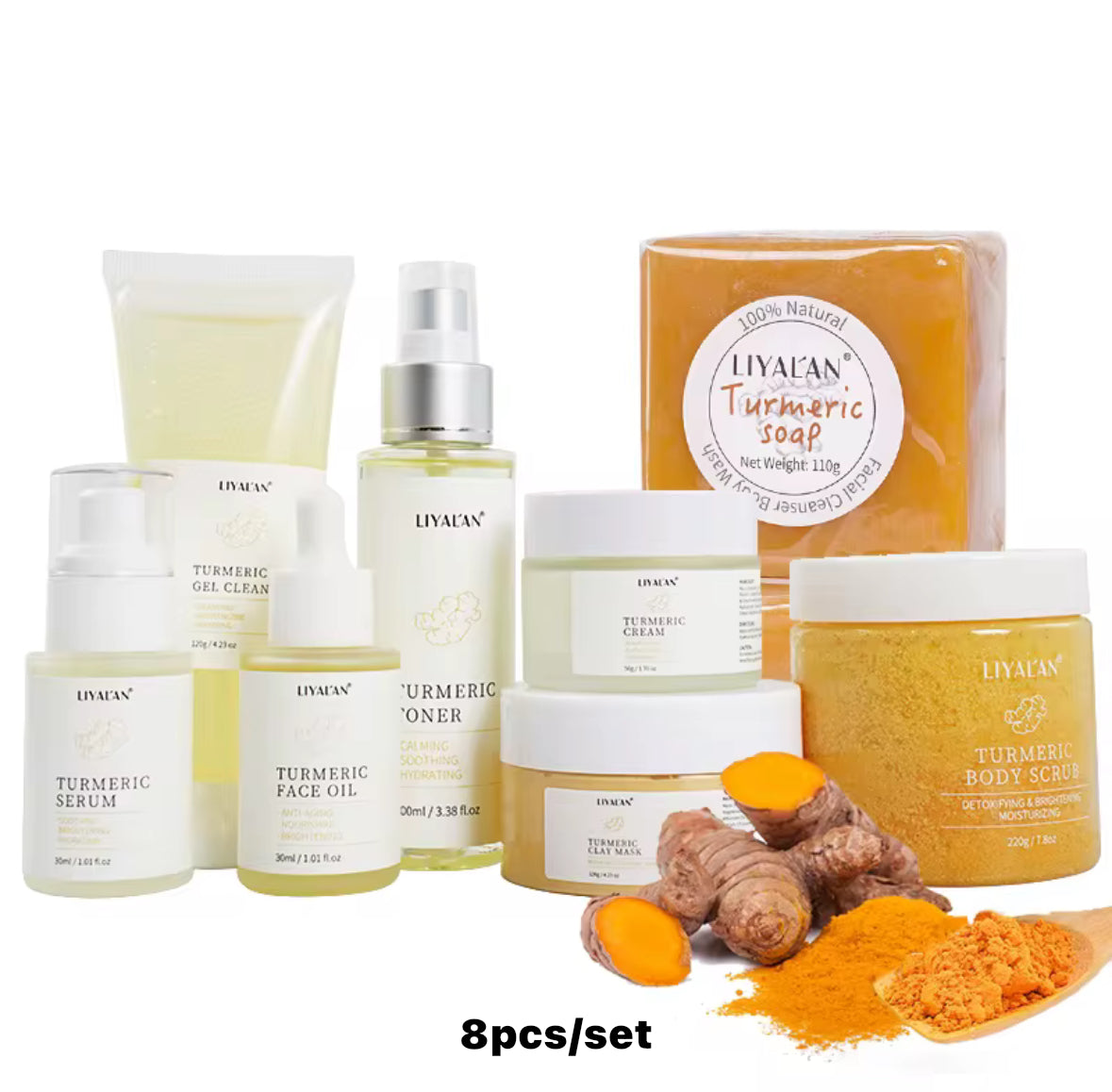 Tumeric skincare sets for facial use - brightening, anti aging skincare