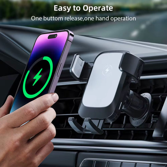 Wireless 15W Charging Car Phone Mount - Easy Application, No Mess, One Handed Operation - Press And Release Mechanism