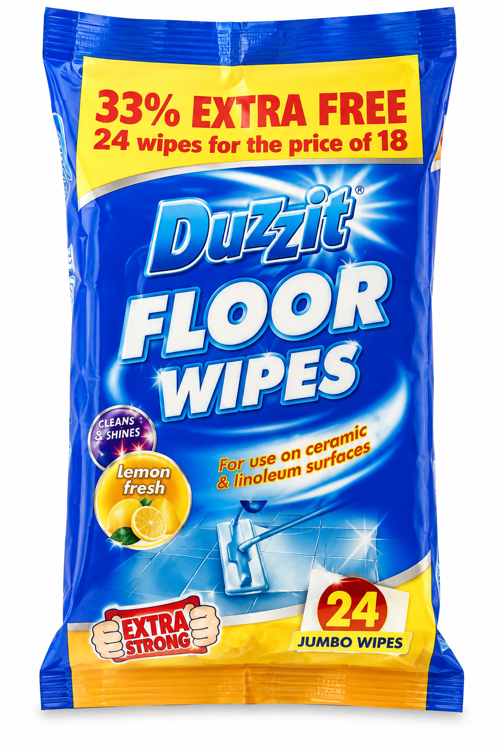 Duzzit Floor Cleaning Wipes Lemon 24 Pack
