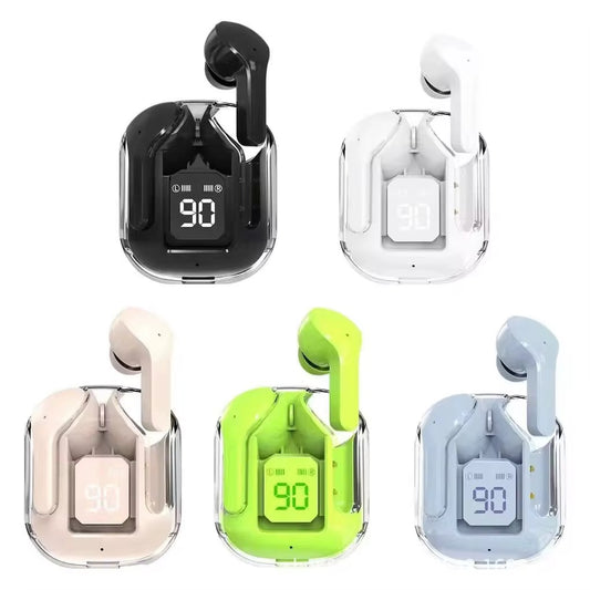 Colourful and transparent LED display wireless earbuds - 20 hour battery life