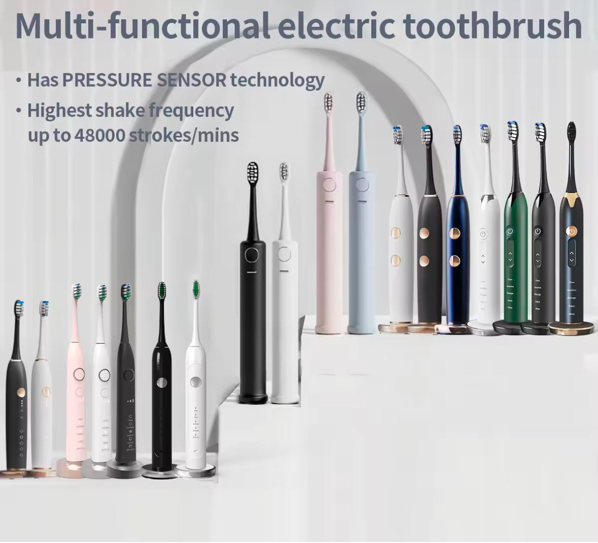 Pressure Sensor Electric Toothbrush With Travel Case - Waterproof Sleek Design Compact And Shockproof, BPA Free And Hygienic