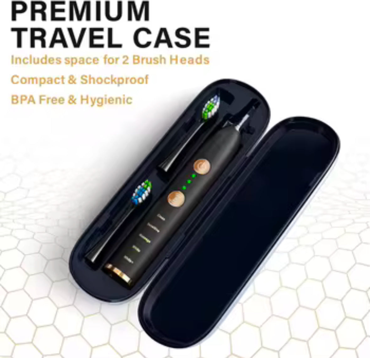 Pressure Sensor Electric Toothbrush With Travel Case - Waterproof Sleek Design Compact And Shockproof, BPA Free And Hygienic