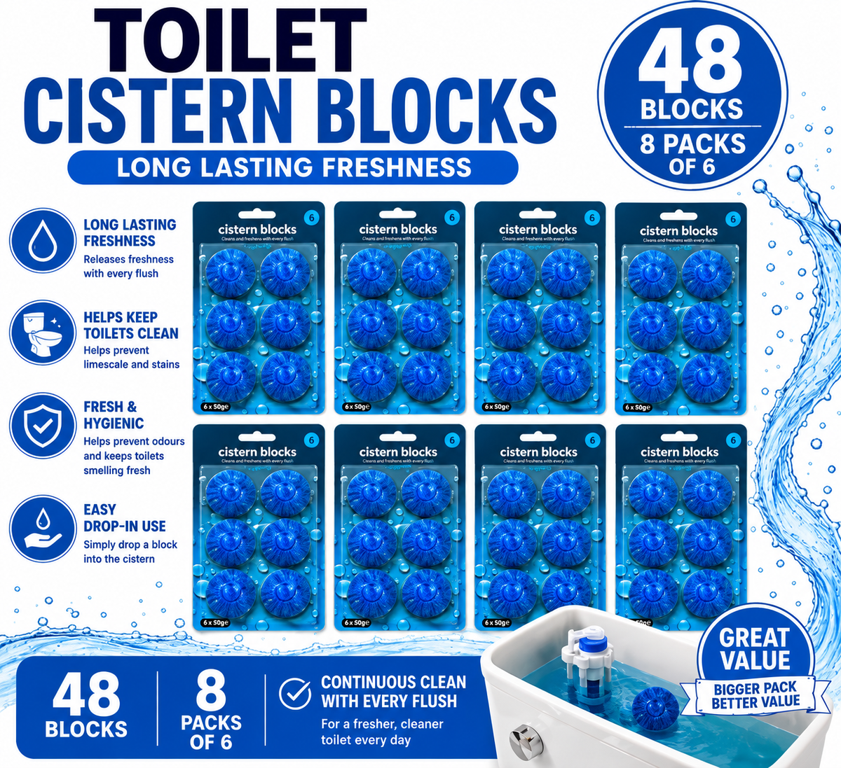 Toilet Cistern Cleaning Blocks 48 Pack