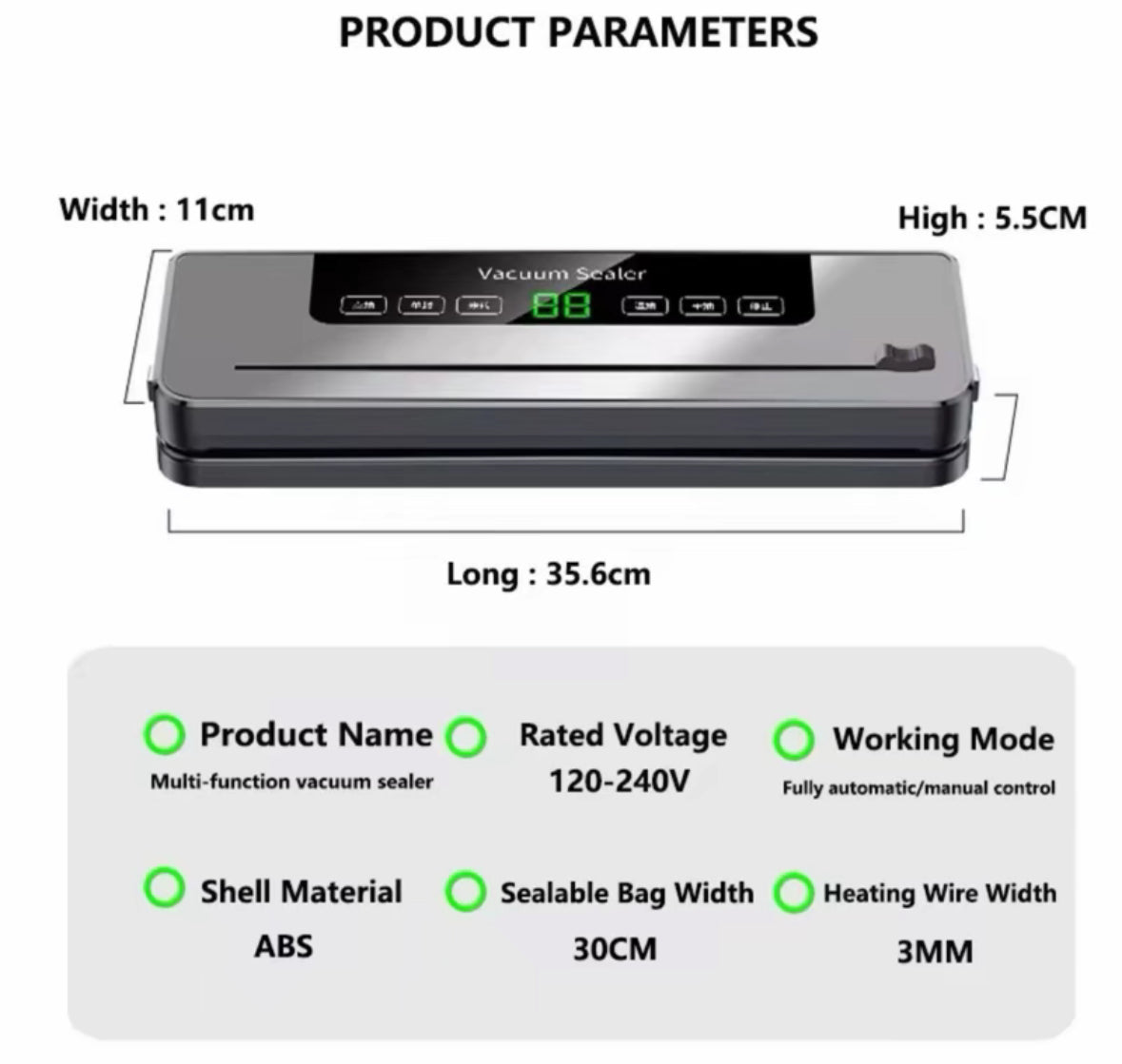 Electric vacuum sealer with built in cutting device - wet and dry modes, keep food fresher for longer