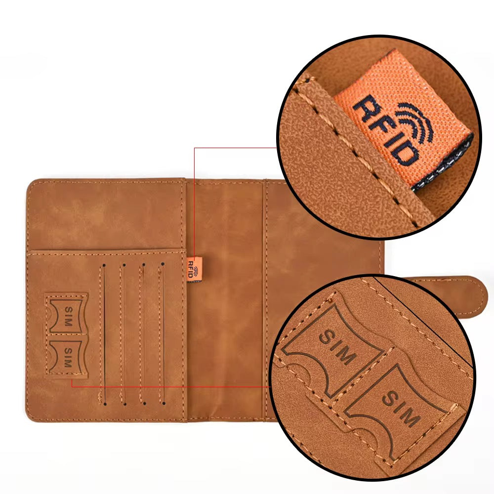 RFID protected leather passport and document holder with magnetic clasp