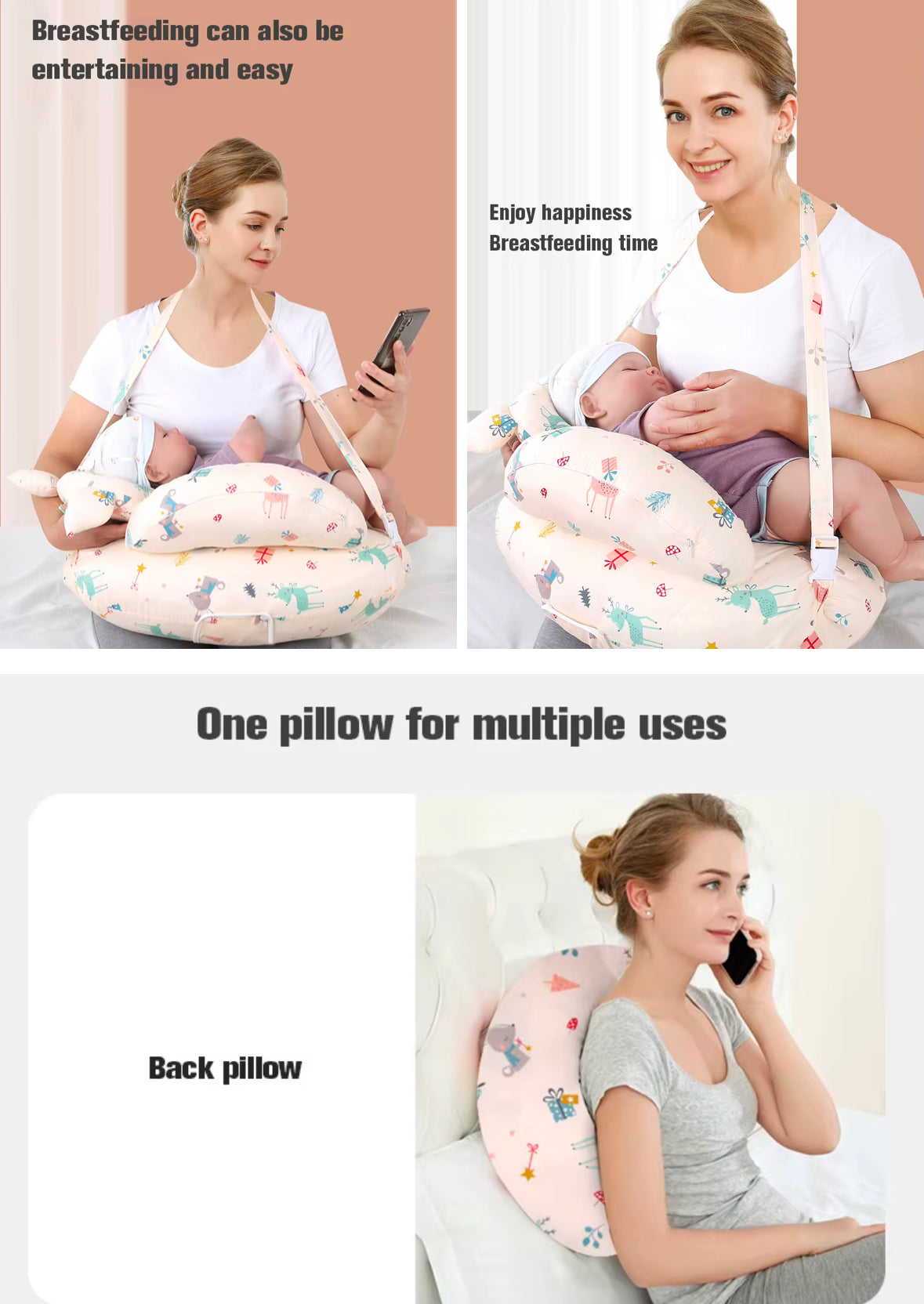 Nursing Pillow Adjustable, Multipurpose Pillow - Back Support, Nursing, Hands Free Support For Infants - 15 Degree Supported Angle