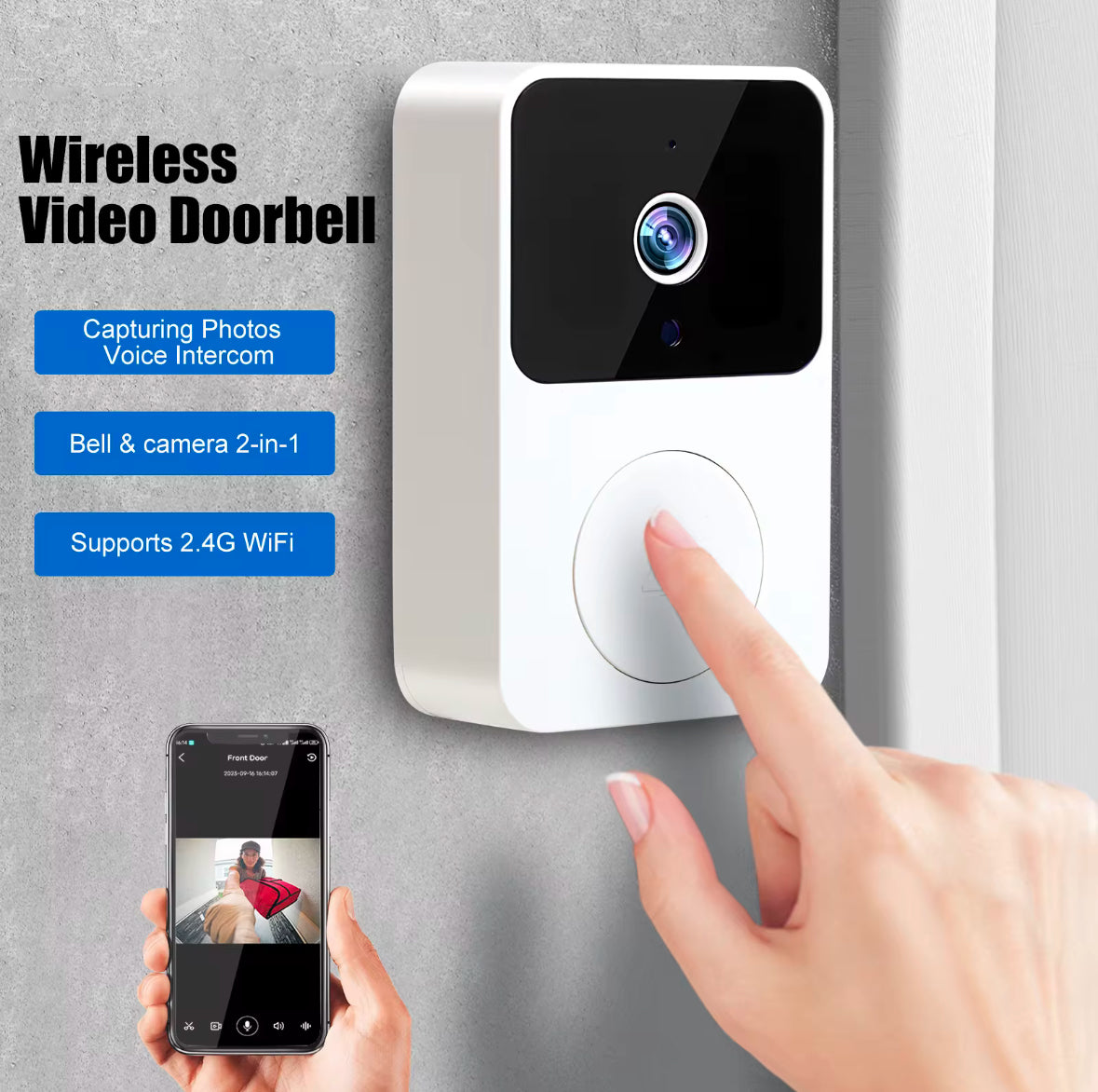 Wireless Video Doorbell Camera - Home Security Device, Lithium Long Lasting Battery, Included Wifi And App And Night Vision- Easy Instillation