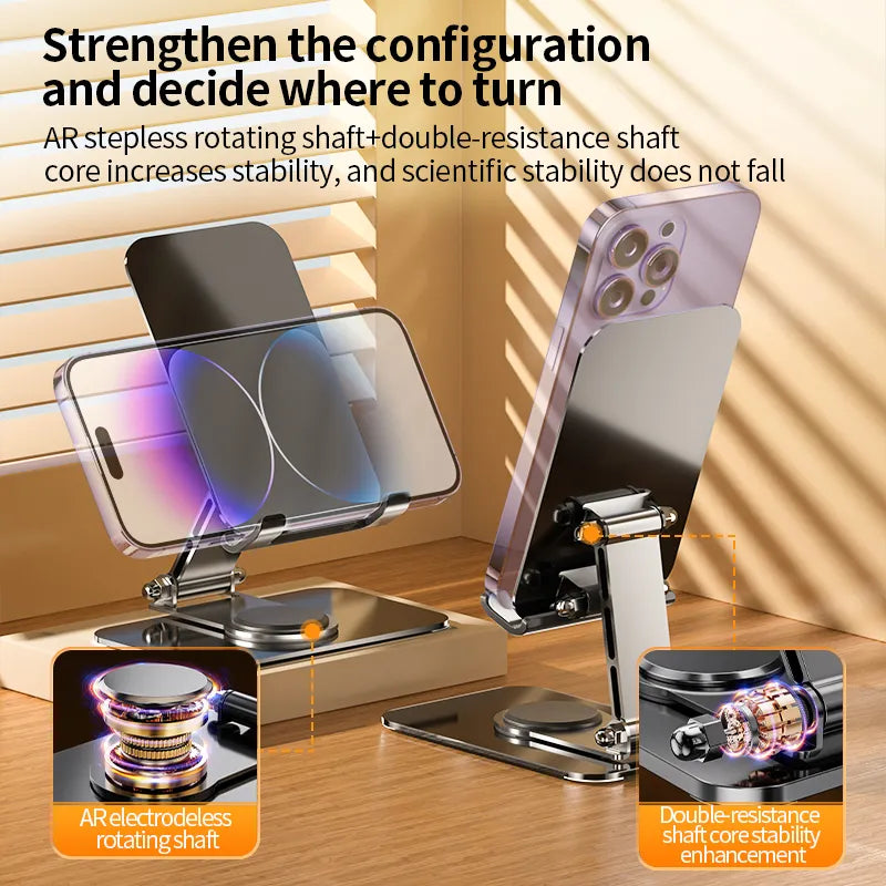 360 Degree Swivel Foldable Phone Stand - Adjustable Metal Holder for Phone and Tablet, Anti-Shake and Fall