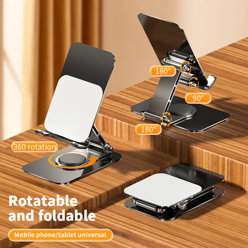 360 Degree Swivel Foldable Phone Stand - Adjustable Metal Holder for Phone and Tablet, Anti-Shake and Fall