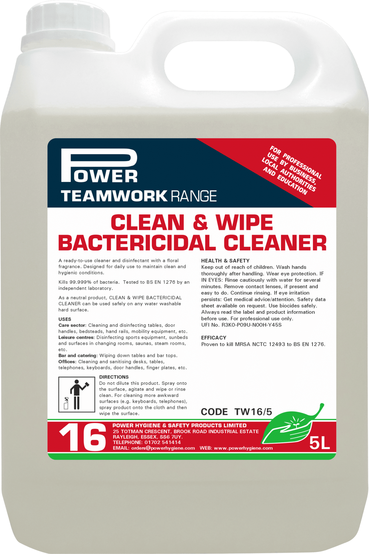 Teamwork 16 Clean & Wipe Bactericidal Cleaner 5L