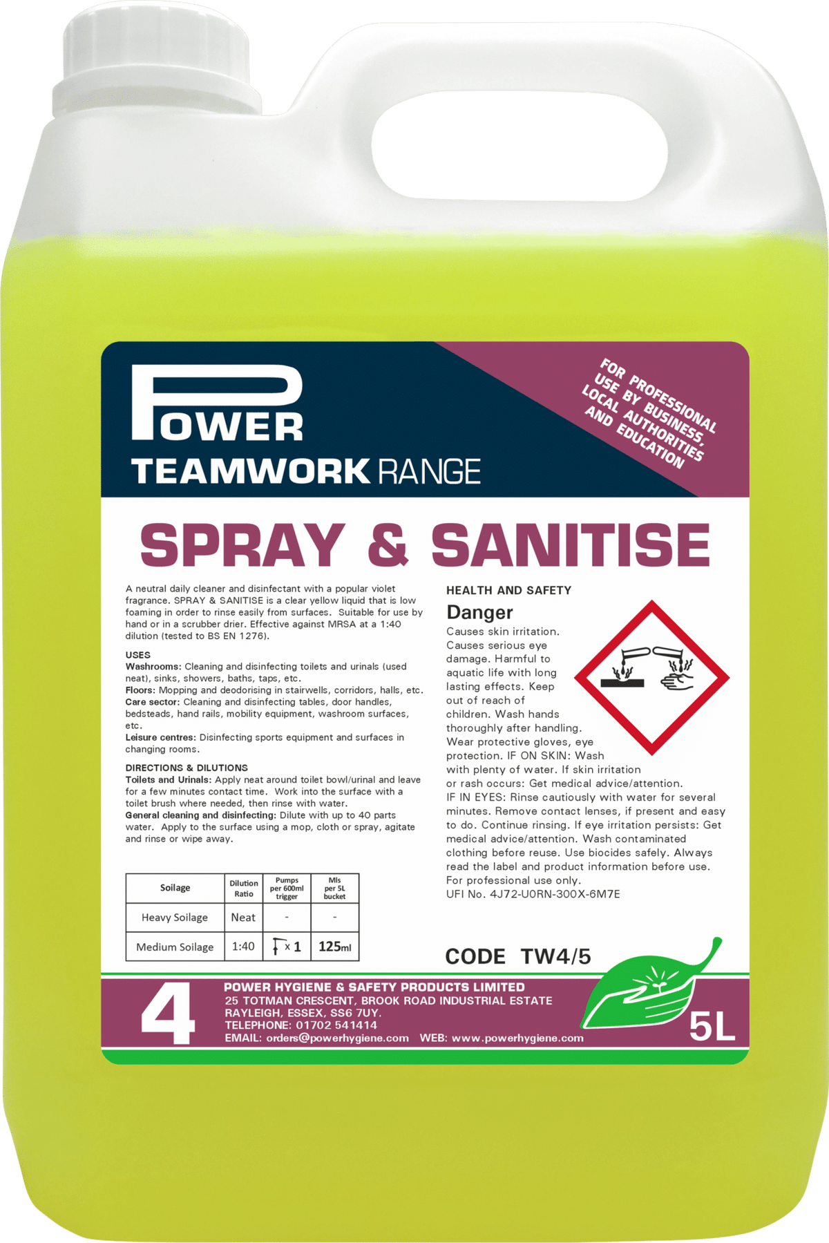 Power Teamwork Spray & Sanitise 5L