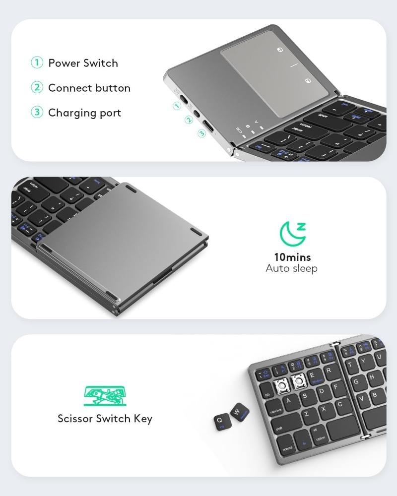 Folding Keyboard with touchpad Portable Wireless Foldable Keyboard for Laptop Tablet Phone