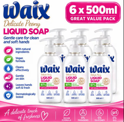 WAIX Delicate Peony Liquid Hand Wash 500ml x6