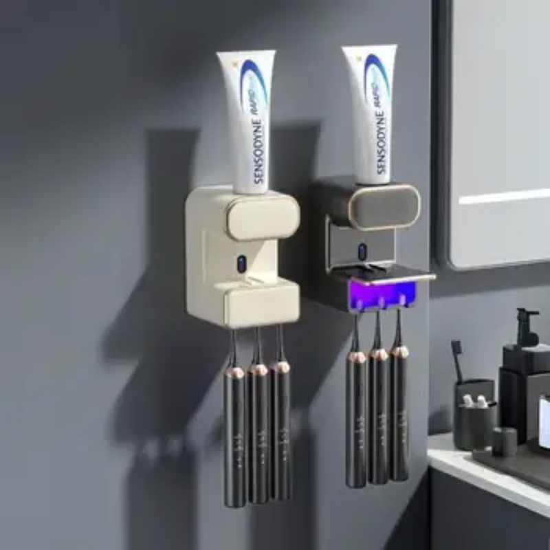 Automatic detection toothpaste dispenser with UV light cleaning toothbrush holder