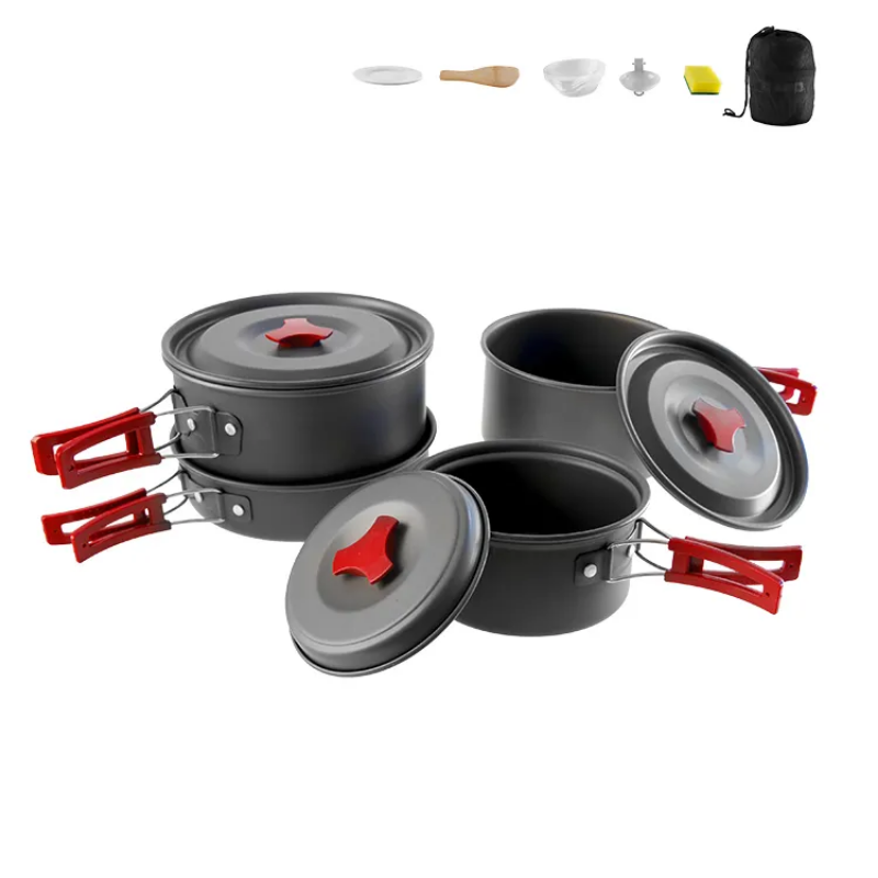 Non stick, aluminium outdoor camping cooking pots and pans