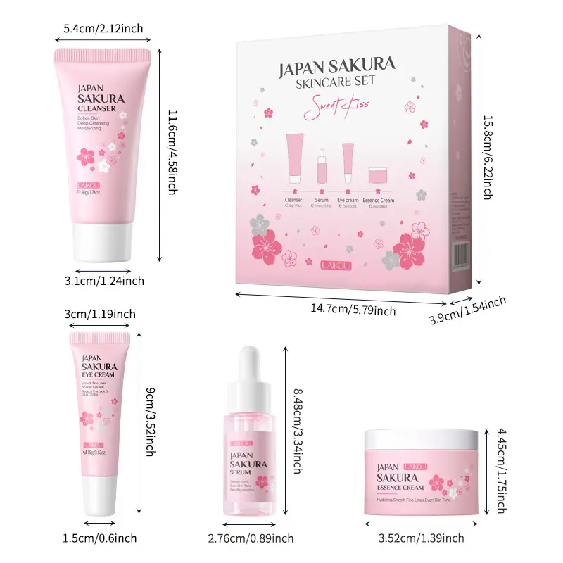 Natural cherry blossom skin care sets for moisturising and brightening