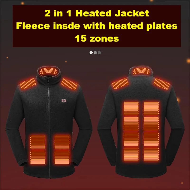 Electric heated coat for outdoor activities, rechargeable battery included