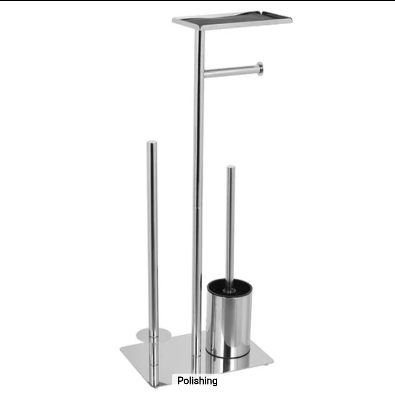 Freestanding stainless steel toilet brush and paper holder set