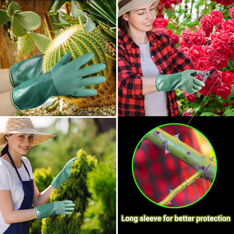 Long sleeve, thorn proof gardening gloves - waterproof and nitrile coated gloves