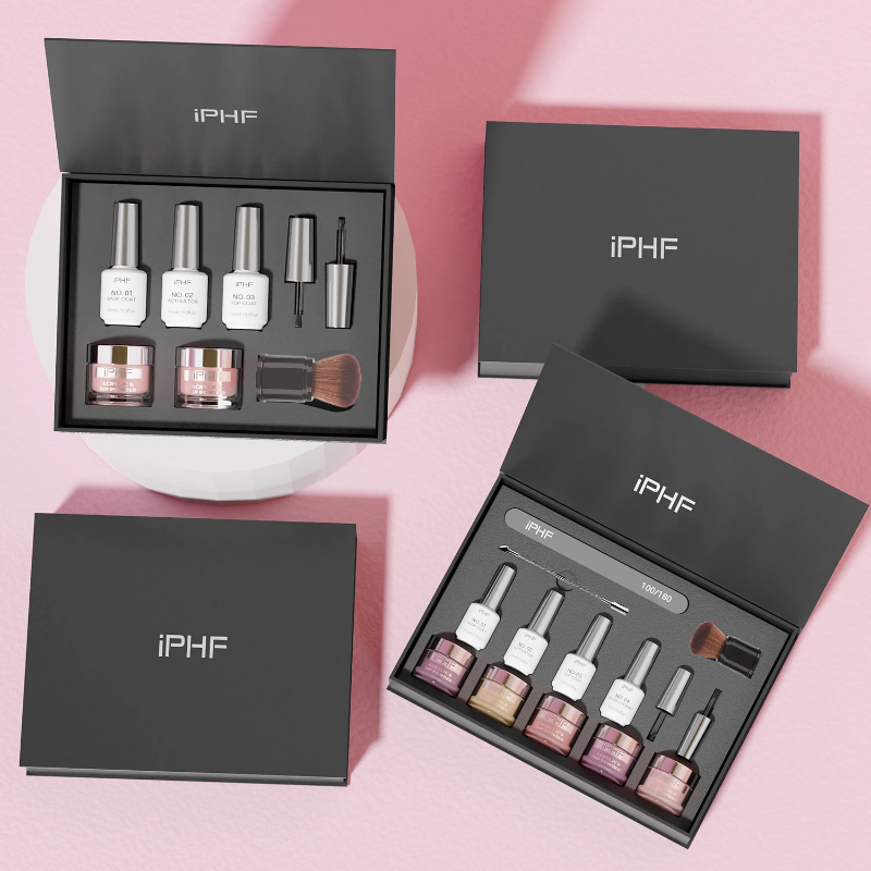 Professional nail dipping powder kit - pink edition with 7 shades, polish coats and tools included