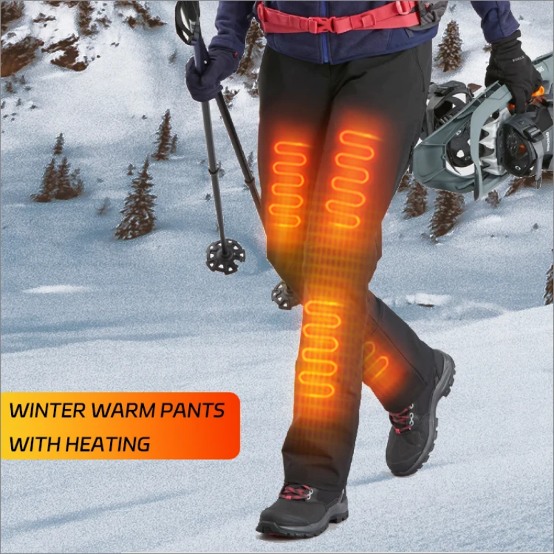 Zipped heated waterproof trousers with pockets and rechargeable battery