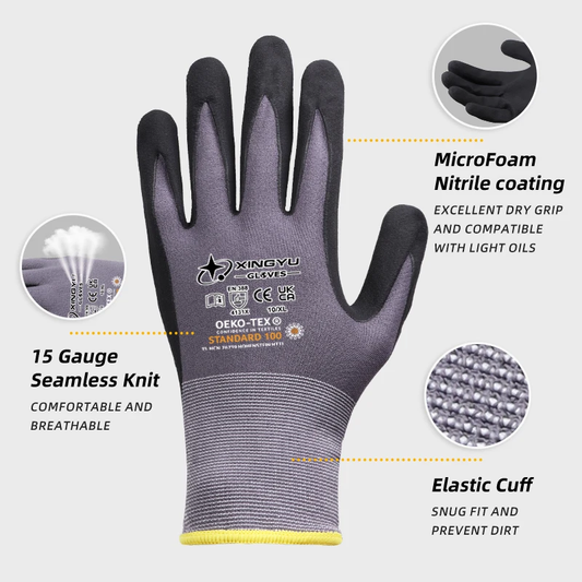 Nylon/Spandex garden and work gloves - breathable with no slip grip material