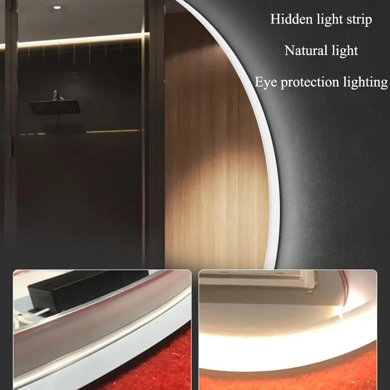 Frameless LED light bathroom mirror with touch controls - 60cm circumference