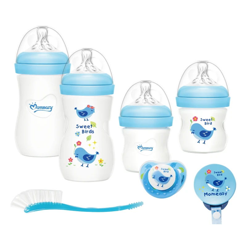 Baby nursing gift set - 4oz and 8oz feeding bottles with cleaning brush