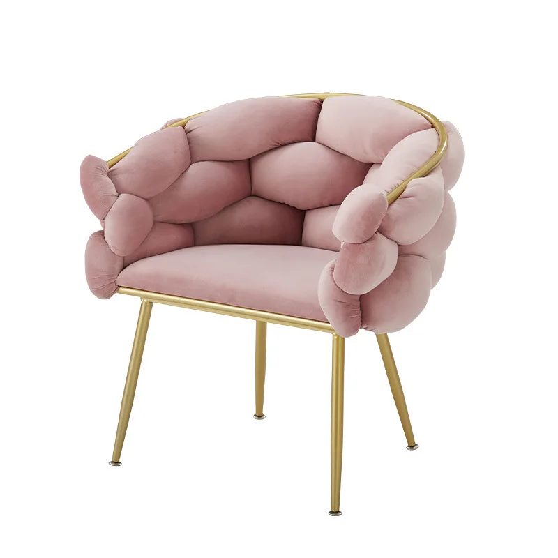 Gold finish, metal frame puffed cushion armchair