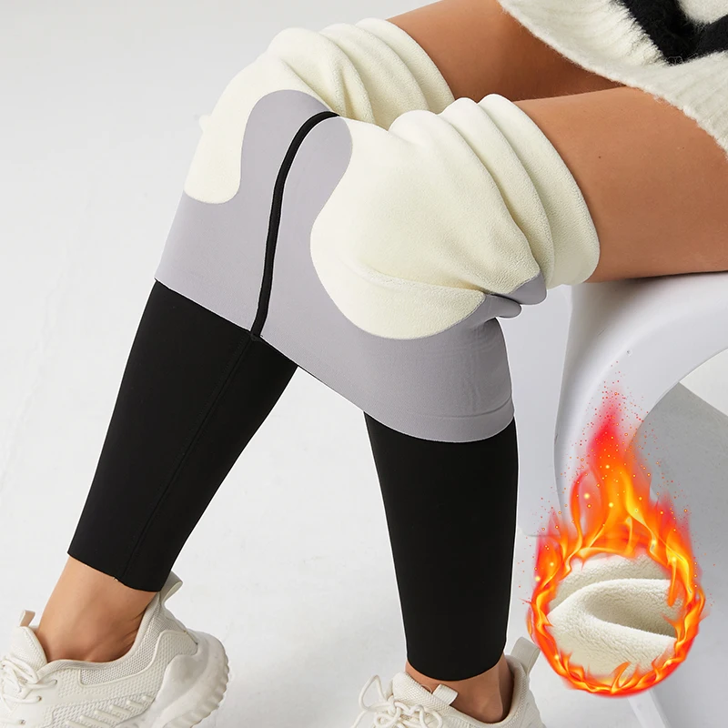 Warm winter plush fleece lined womens leggings