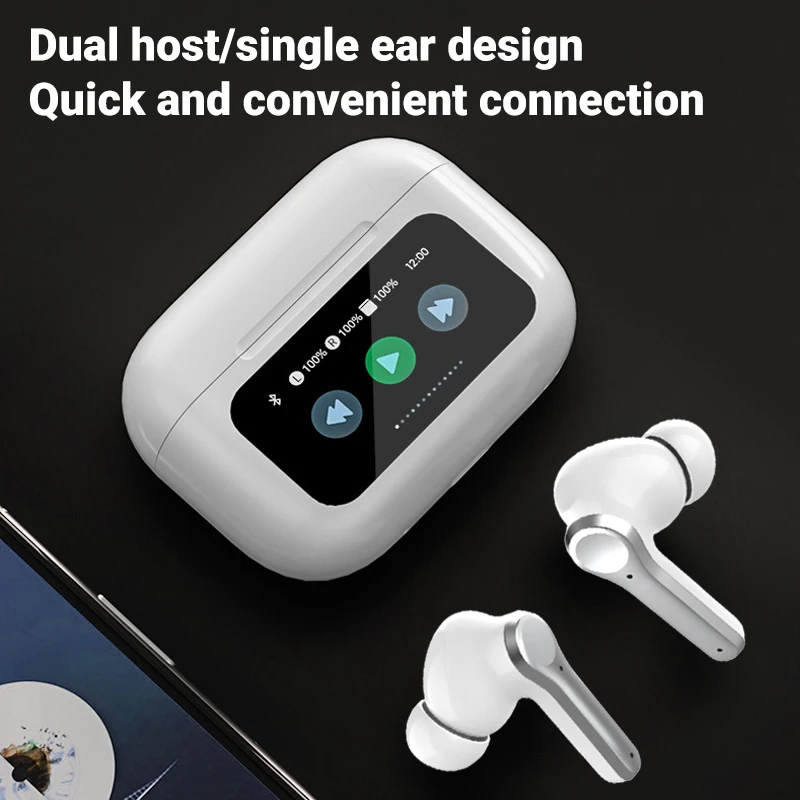 LED display touchscreen phone controls Bluetooth headphones - HiFi earbuds