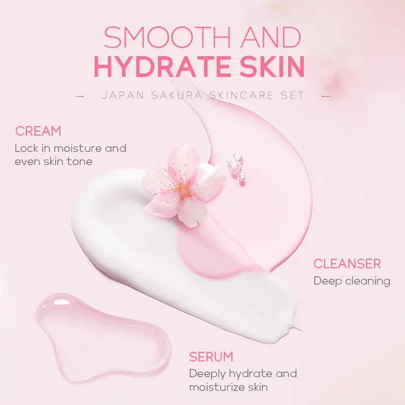 Natural cherry blossom skin care sets for moisturising and brightening