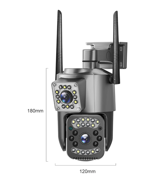 Wireless dual lens security camera - blind spot protection 350° rotation