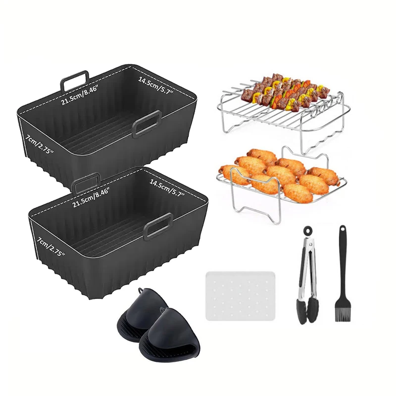 Airfryer silicone tray sets, reusable and washable racks and trays