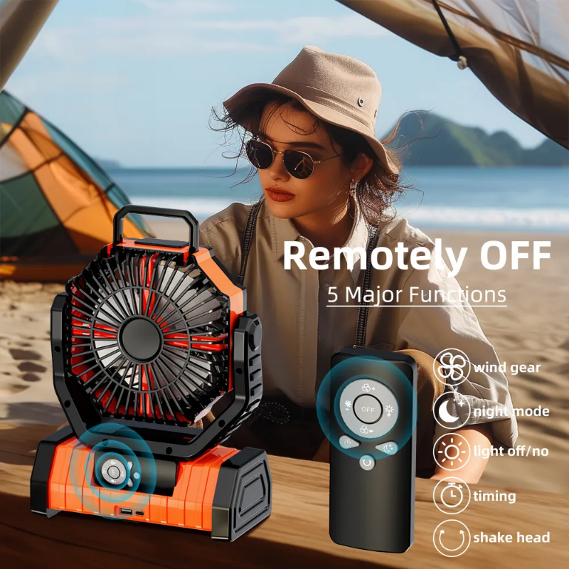 2000mAh battery powered, LED camping fan with light and remote control