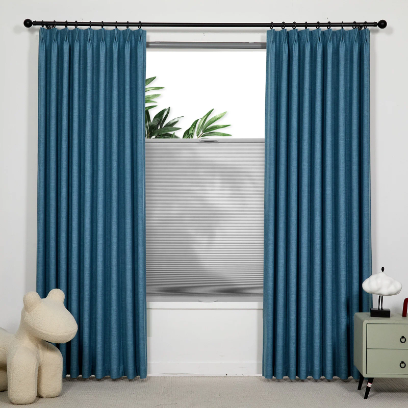 Triple layer linen curtains for living room, blackout and privacy curtains