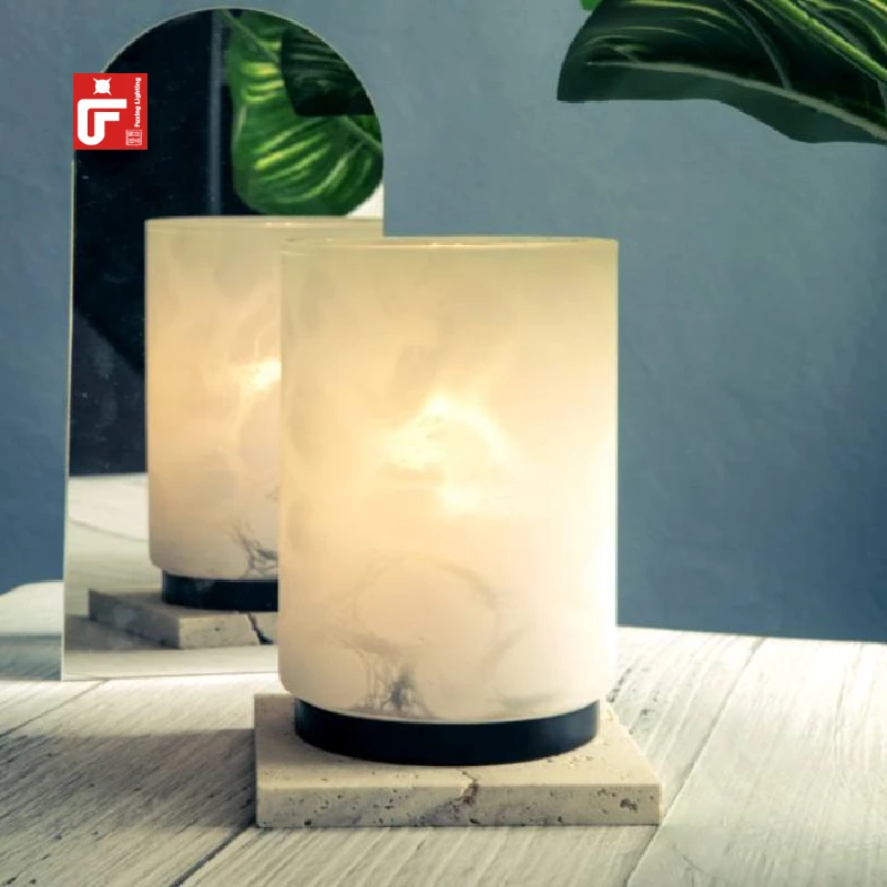 Marble design side table lamp - cordless battery operated lamp