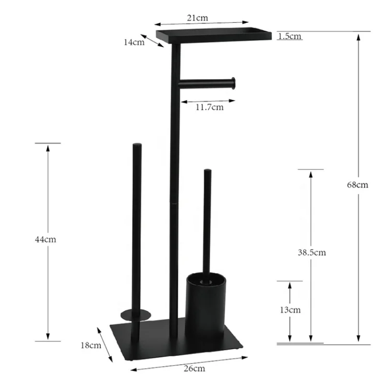 Freestanding stainless steel toilet brush and paper holder set