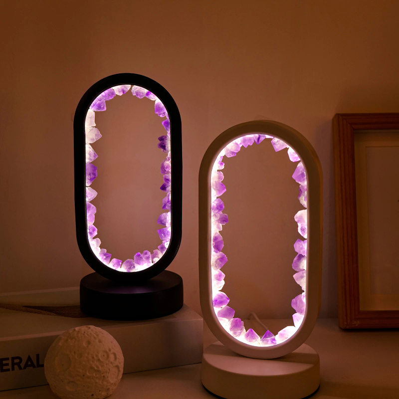 Beautiful gemstone decorative lamp - raw and real crystal with power cord