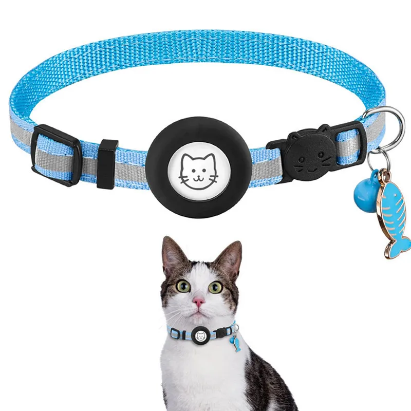 Reflective cat collar with bell and cute charm - apple air tag holder collar