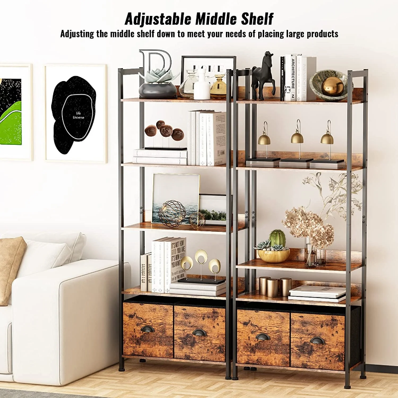 5 tiered storage rack/bookshelf - faux wood and metal finish with cabinet