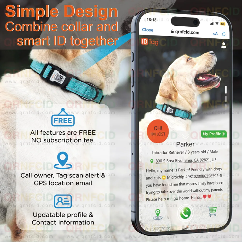 Durable smart QR code pe collar tracking - NO FEE