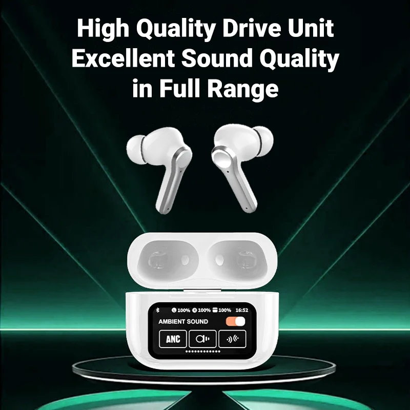 LED display touchscreen phone controls Bluetooth headphones - HiFi earbuds