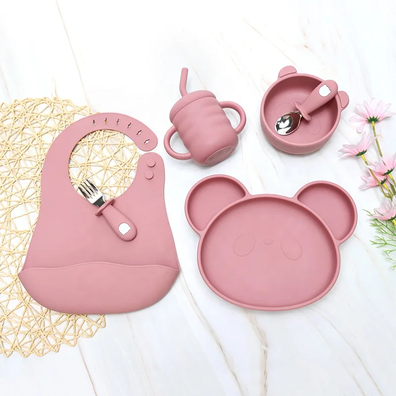 Non-slip baby feeding set - baby lead weening and self feeding toddlers, food grade silicone