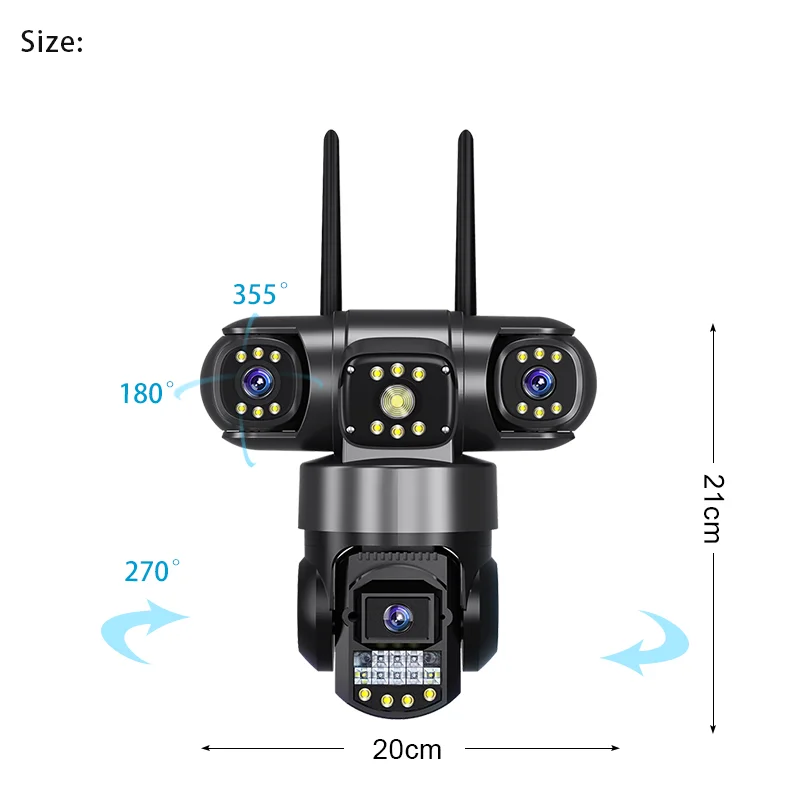 Triple camera lens security camera with all around rotation for maximum security