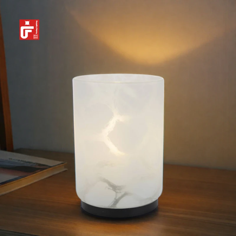 Marble design side table lamp - cordless battery operated lamp