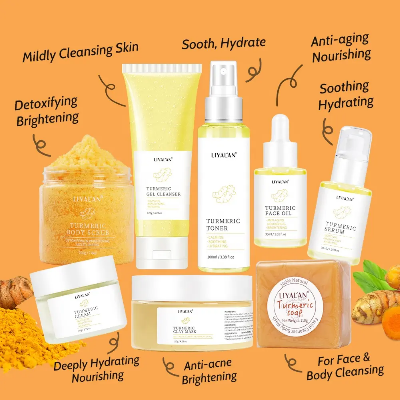 Tumeric skincare sets for facial use - brightening, anti aging skincare